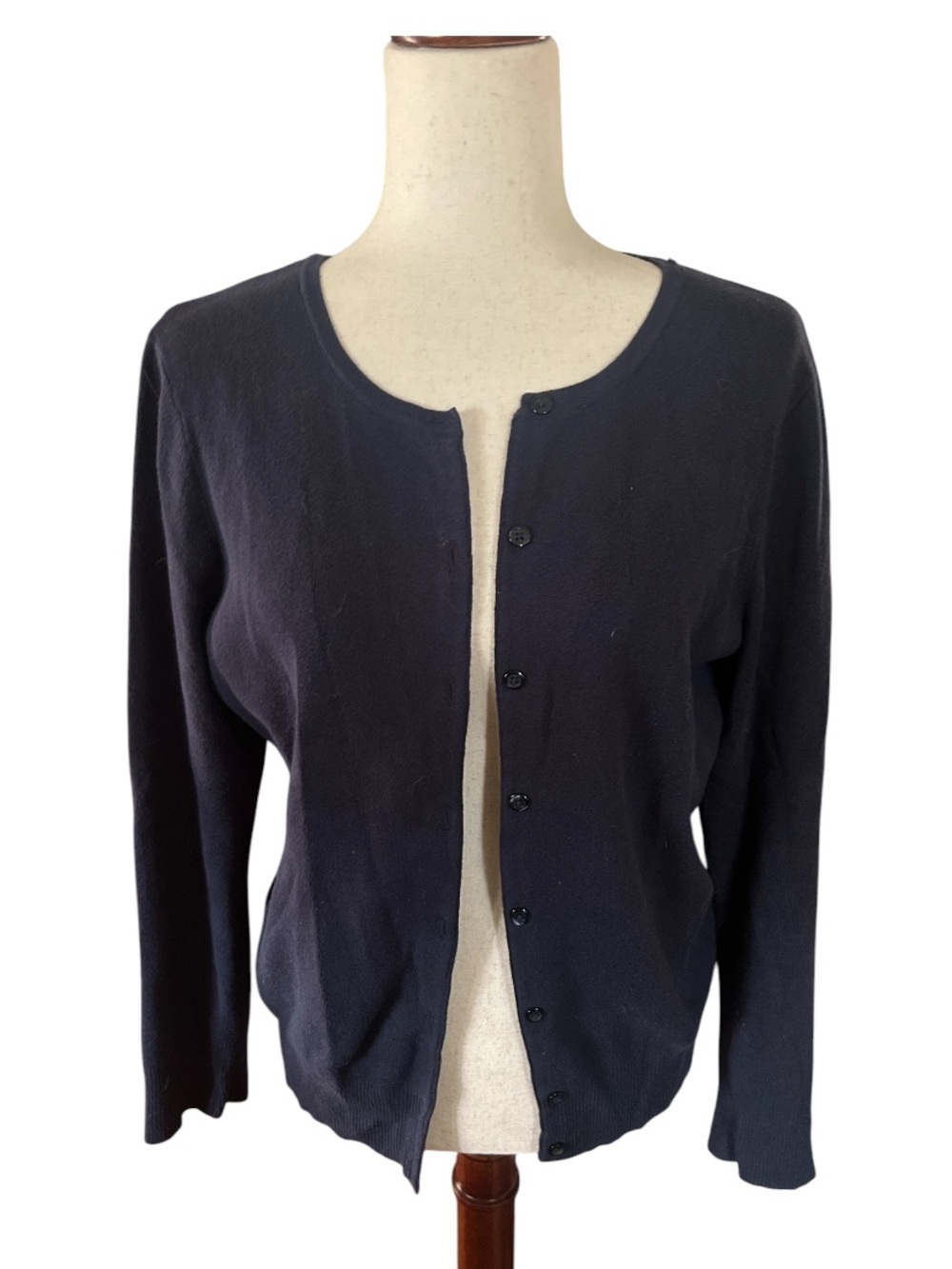 Navy Crewneck Button Cardigan